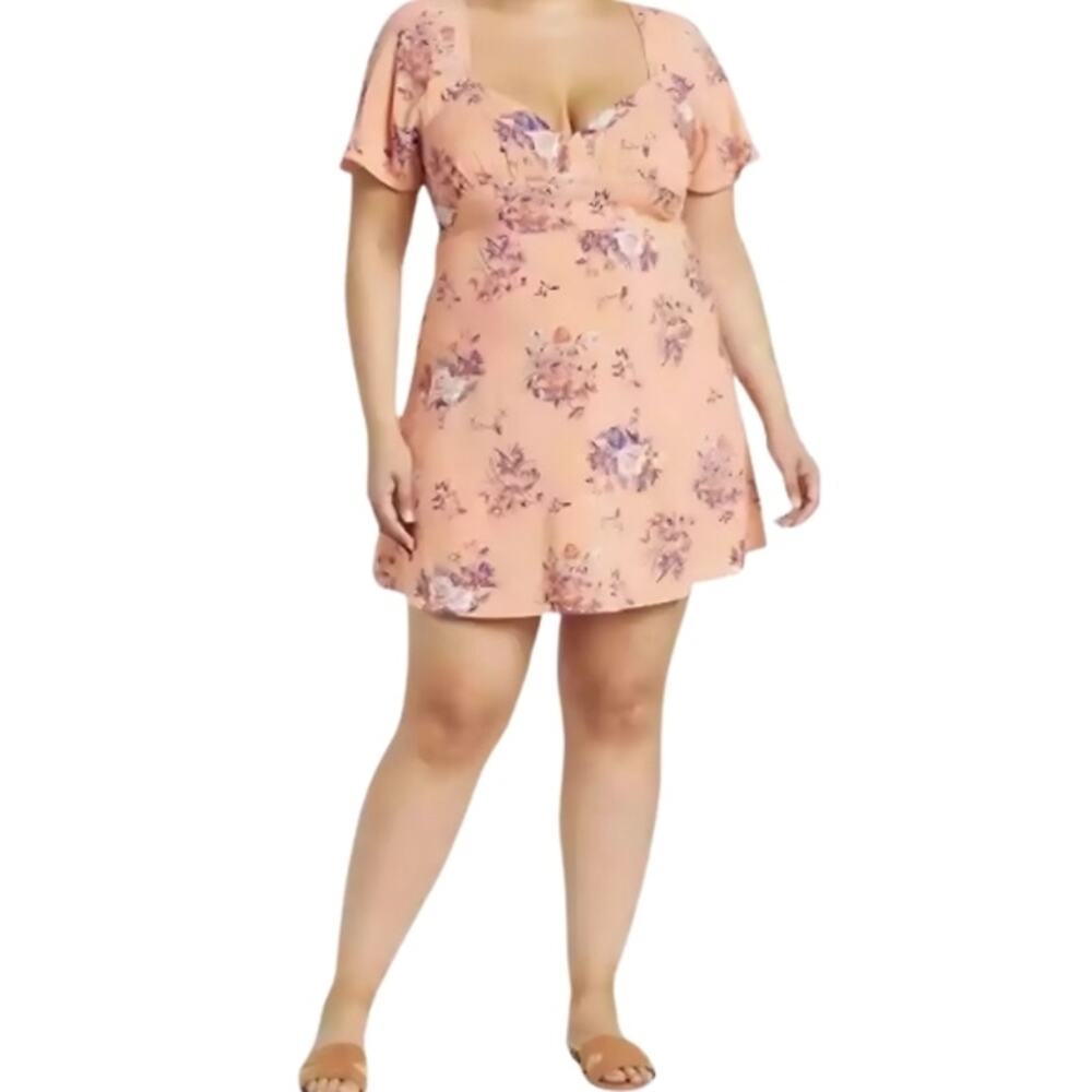 Abound Skater Dress Floral Pattern Zip Closure Short Sleeve Multicolor L NWOT